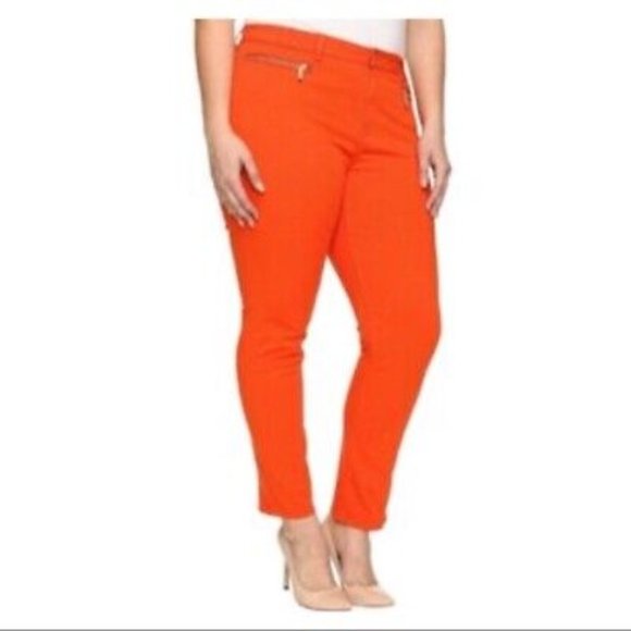 MICHAEL KORS Orange Front Zipper Pocket Ankle Cropped Pants Size 6P Petite - Picture 1 of 7